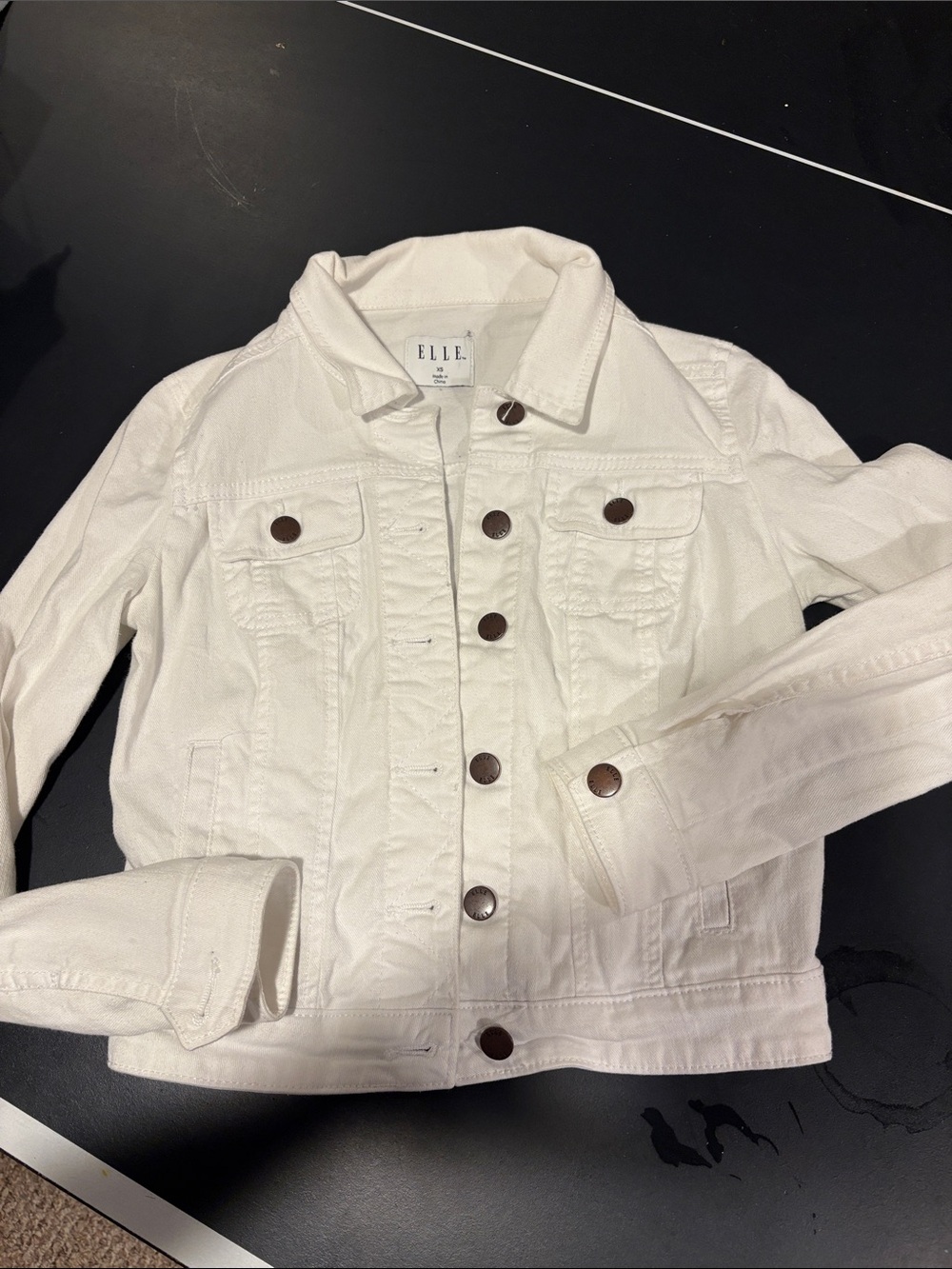 ELLE White Denim Jean Jacket with Dark Buttons